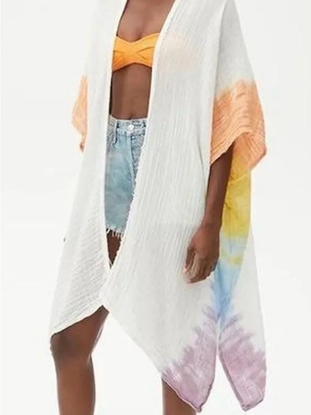 Michael Stars White Open-Front Kimono with Pastel Tie-Dye